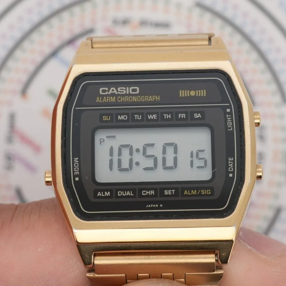 Vintage Casio 1980s A661G Slim Gold Digital Watch Module 237 Alarm Chronograph